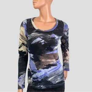 Karen‎ Kane Mesh Top S Abstract Splatter & Brush Stroke Sparkle CyberGoth